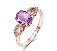 Stfery Womens 18K Rose Gold Wedding Band 1.34ct Oval Cut Amethyst and Pavé Diamonds Marriage Rings Size H 1/2