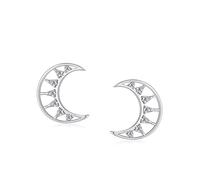 Stfery Womens 9 Kt White Gold Stud Earrings Real Gold, Crescent Moon Stud with Lab Created Diamond AU375 for Her