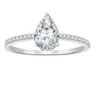 Stfery Women's 925 Silver 1.5ct Teardrop Halo Ring, Pave Cubic Zirconia Sterling Silver Promise Ring Size L 1/2