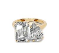 Stfery Womens 9K/14K/18K Gold Duo Stone Ring with Emerald Pear Moissanite