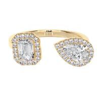 Stfery Womens 9K/14K/18K Gold Duo Stone Ring with Emerald Pear Moissanite