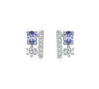 Stfery Womens 9K White Gold Earrings, Geometry with Oval Tanzanite and Moissanite Stud Earrings Real Gold AU375 for Her