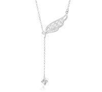 Stfery Womens Angel's Wing Y Necklace Platinum, Round Trapezoid Shape Moissanite Drop Necklace Real Gold PT950