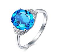 Stfery Womens Engagement Rings White Gold 18K Set with 3.5ct Blue Topaz and Pavé Diamonds Anniversary Band Size N 1/2