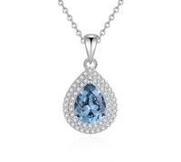 Stfery Womens Necklace 9 Karat White Gold, Pave Teardrop Halo Pendant Necklace with 2ct Pear Blue Spinel Moissanite Real Gold AU375