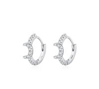 Stfery Womens Platinum Hoop Earrings Real Gold, Crescent Moon Huggie Hoops Pave Moissanite PT950 for Her