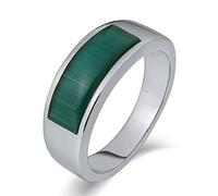 Stfery Women's Stainless Steel Eternity Ring Square Round Big Engagement Ring for Valentine's Day Silver, Stainless steel, Opal