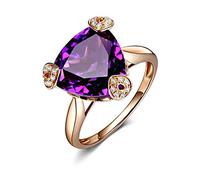 Stfery Women's Wedding Bands Rose Gold 18K Real Set with 6ct Triangle-Shape Amethyst Pavé Diamonds Promise Ring Size N 1/2