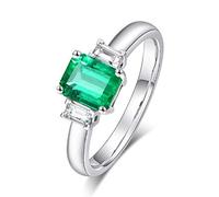 Stfery Women's Wedding Rings 18 Karat White Gold Set with 1ct Emerald and Pavé Diamonds Anniversary Band Size M 1/2