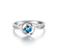 Stfery Women's Wedding Rings 18K White Gold Set with Solitaire Blue Topaz Band Size O 1/2