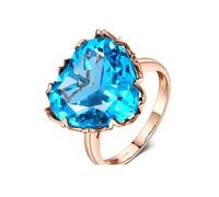 Stfery Women's Wedding Rings Rose Gold 18K Set with 14ct Heart Shape Blue Topaz Engagement Band Size V 1/2