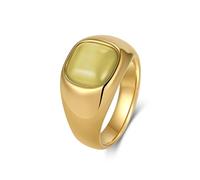 Stfery Womens Yellow Cat's Eye Stone Stainless Steel Signet Ring Gold Polished Ring 12mm for Her Size P 1/2