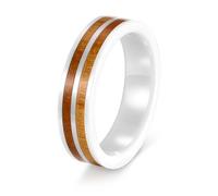 Stfery Wood Pattern Inlay Ceramic Men Ring, 6mm Double Groove Resin White Brown Ring Unisex Size J 1/2