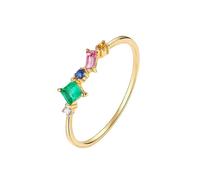 Stfery Yellow Gold Emerald Wedding Ring 14K, Elegant Multi Gemstone Stackable Ring Women Anniversary Bands with Emerald Sapphire Tourmaline Citrine and Diamonds Real Gold Au585 Size U 1/2