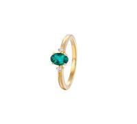 Stfery Yellow Gold Engagement Rings 14K in Created Emerald, Classic Oval Halo Ring for Her, Gold Statement Ring with 4 Prong Lab Grown Emerald 0.5ct and Moissanite Au585 Size K 1/2
