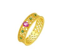 Stfery Yellow Gold Ruby Wedding Ring 18K for Her, Vintage Lace Gem Band Gold Anniversary Rings with Oval Natural Ruby and Emerald Au750 Size J 1/2