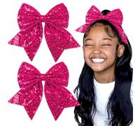 STGDAK 7'' Cheer Bow Clips Hot Pink Glitter Large Bows Sequin Cheerleading Bow For Hair Christmas Accessories For Girls Women Softball Festivals