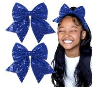 STGDAK 7'' Cheer Bow Clips Royal Blue Glitter Large Bows Sequin Cheerleading Bow For Hair Christmas Accessories For Girls Women School Softball Festivals