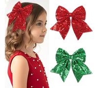 STGDAK Christmas Hair Bow Clips 7'' Big Glitter Red Green Bows Sequin Cheerleading Bow For Girls Christmas Hair Accessories For Women Softball Festivals Decor