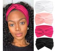 STGDAK Wide Headbands for Women Cute Boho Headband Solid Color Knotted Turban Head Bands Soft Hair Wraps Pink Head Scarf Fashion Turban Hairband Black Scarf Headband For Women’s Hair Accessories