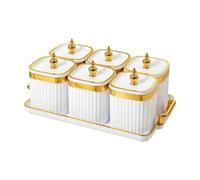 Stgfyxgs 6 Pieces Storage Set with Snug Sealing Lids for Kitchen Dry Goods Featuring Ribbed Rounded Square Jars with Radiating Decorative Lid Patterns and, White