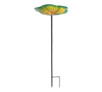 Stgfyxgs Bird Bath Bowl, Outdoor Bird Feeder, Heavy Duty Decorative Metal Floral Pattern with Stake, for Garden, Backyard, Lawn, Decor, green