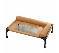 Stgfyxgs Detachable Resting Cot Pet Lounger Raised Mesh Bed Iron Frame Bolster Headrest Padded Edge Removable Cover Suitable for Cats Dogs Playroom Backyard, Coffee, L