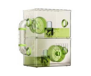 Stgfyxgs Hamster Cage Acrylic Stackable Habitat Transparent Enclosure Starter Kit Complete Accessories Running Wheel Food Bowl Water Bottle Easy Maintenance, Green, 2-Layer Large Wheel