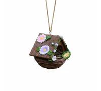 Stgfyxgs Resin Bird Nest Hanging Birdhouse Shelter Haven Sanctuary With Rope Rustic Wood Texture Hand Painted Floral Accents Sturdy Resin Craft Suitable for garden porch yard balcony