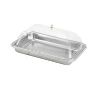 Stgfyxgs Stainless Steel Serving Tray with A High, Transparent Lid, Suitable As A Cake Plate for Presenting And Protecting Snacks for Tea Time, Cafes, And Rest, Multi, 36x27x5cm