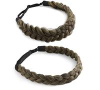 STHEJFB Braid Headband 2 3 Strands combinations Messy Wide Chunky Fluffy Elastic Stretch Hairpiece Braided Headband Women Girl Beauty accessory (Dark brown blonde)