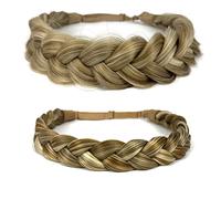 STHEJFB Braid Headband 2 3 Strands combinations Messy Wide Chunky Fluffy Elastic Stretch Hairpiece Braided Headband Women Girl Beauty accessory (Light golden grey)