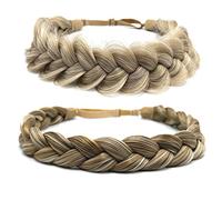 STHEJFB Braid Headband 2 3 Strands combinations Messy Wide Chunky Fluffy Elastic Stretch Hairpiece Braided Headband Women Girl Beauty accessory (Light golden grey)