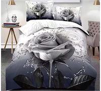 STHL 3D Printed Flowers Prints Duvet Quilt Cover 4 Piece Complete Bedding Set (B 16 Frey Silver Flowers, Double)