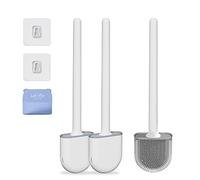 Stholome 2 Pack Toilet Brushs, Bathroom Silicone Toilet Brushes Sets with Toilet Seat Handle Lifter, Deep Cleaner Flexible Bristles Quick Drying Holder Set Wall Mounted Toilet Brush (White)
