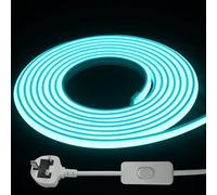 STHomedeco LED Strip Light - Flexible COB Neon Light Strip, Cut to 10cm, IP65 Waterproof 220V Neon Rope Strip for Indoor Outdoor Decor with UK Plug Power Supply (Ice Blue, 7M)