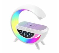 STHomedeco Wireless Speaker Lamp - G Shape Table Lamp with Bluetooth Speaker LED Alarm Clock, USB Smart Color Changing Night Lamp for Bedroom,Birthday Gifts for Teen Boys Girls Friend