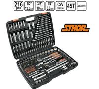 STHOR Tool Case Set 216-Piece Ratchet Socket Wrench 1/4" 1/2" 3/8" Long Nuts