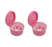STHOYN Half Circle Denture Cleaning Case Adult Student False Teeth Container Portable for Carrying Small Denture Soaking Container When Going Out(2 Pcs,Pink)
