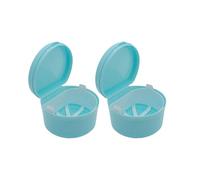 STHOYN Half Circle Denture Cleaning Case Adult Student False Teeth Container Portable for Carrying Small Denture Soaking Container When Going Out(2 Pcs,Light Blue)