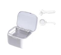 STHOYN Portable Denture Cleaning Case for Outdoor Use Soaking Cleaning False Teeth Container Draining Orthodontic Denture Soaking Container(Set B)