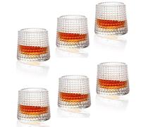 Sthrucrack Whiskey Glasses Rotatable Decompression - Old Fashioned Set of 2 Bar Style Glassware for Bourbon Scotch Rum (6 Pack Checkered, 180ml(6oz))