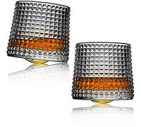 Sthrucrack Whiskey Glasses Rotatable Decompression - Old Fashioned Set of 2 Bar Style Glassware for Bourbon Scotch Rum (2 Pack Checkered, 180ml(6oz))