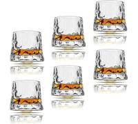 Sthrucrack Whiskey Glasses Rotatable Decompression - Old Fashioned Set of 2 Bar Style Glassware for Bourbon Scotch Rum (6 Pack Hammer Texture, 180ml(6oz))
