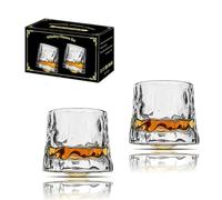 Sthrucrack Whiskey Glasses Rotatable Decompression - Old Fashioned Set of 2 Bar Style Glassware for Bourbon Scotch Rum (2 Pack Hammer Texture, 180ml(6oz))
