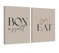 STHTTSW Kitchen Wall Decor, Dining Room Wall Decor, Brown Kitchen Canvas Art Prints Set of 2, Bon Appetit Lets Eat Sign for Home Dining Living Room Bar Cafe