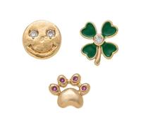 Sthveidir 3 Pack Floating Charms for Lockets, Eye Cloverleaf Peace Dove Moon Cat Paw Cherry Charms, Mini DIY Jewelry Accessories(A2)