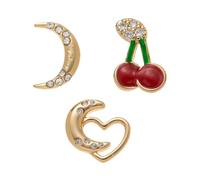Sthveidir 3 Pack Floating Charms for Lockets, Eye Cloverleaf Peace Dove Moon Cat Paw Cherry Charms, Mini DIY Jewelry Accessories(A3)