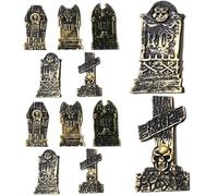 Stibzeup 15 Pcs Halloween Miniatures, Weather Resistant Plastic Fake Mini Tombstones Figurine Arched, Cross ＆ RIP Gravestones Mini Halloween Ornaments for Haunted House Party Decor