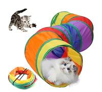 Stibzeup Cat Toys S Cat Tunnel 8.43x9.84 Inch Collapsible Kitty Indoor Outdoor Toy with 2 Holes and Play Ball for Puppy Rabbit Small Animal Rainbow Color